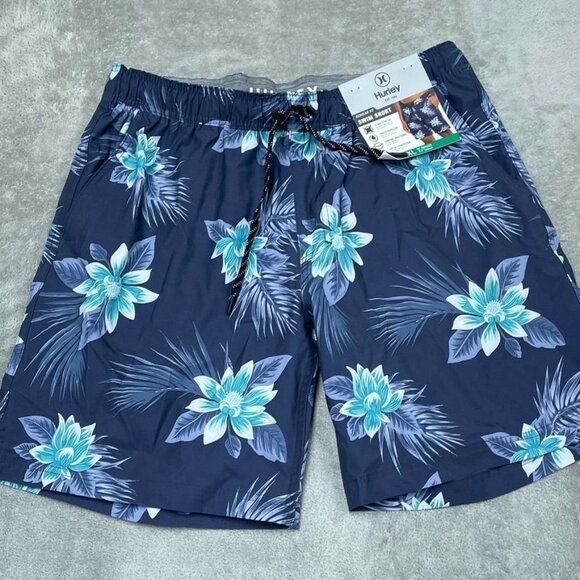 Hurley Mens XL Floral Swim Shorts Navy & Blue 4-Way Stretch 18" Outseam a0096 - Picture 1 of 6